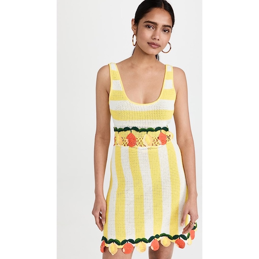 Staud $345 Knit Embroidered Citrus Wallflower White Stripe NWT Small - Picture 6 of 6